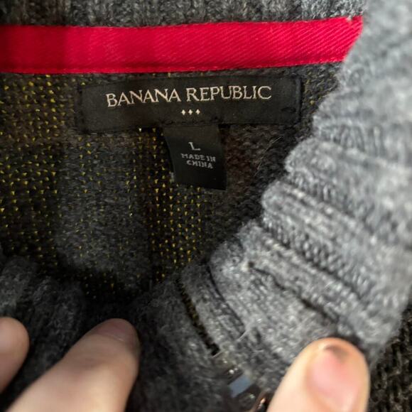 Banana Republic Men’s Zip-Up Sweater Gray Collar Knit Cardigan Winter Wear - Picture 7 of 8